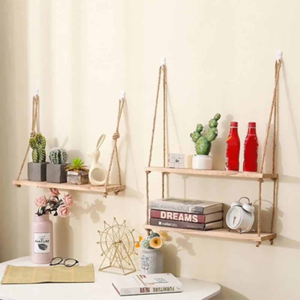Natural Wood Hanging Shelf